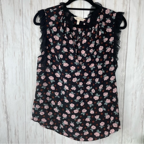 Rebecca Taylor silk black and pink floral blouse size 10 - Picture 1 of 8
